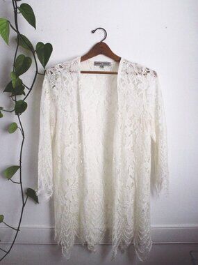 White Lace Kimono Cardigan Open-Front Small Boho Fairy Absolutely Famous